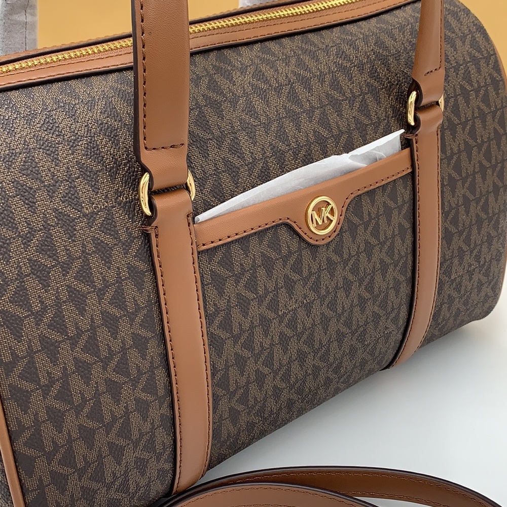 MICHAEL KORS JST TRAVEL MEDIUM DUFFLE SATCHEL SHOULDER CROSSBODY BAG MK BROWN - Picture 10 of 16